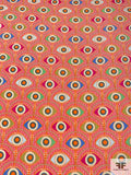 Hamsa Eye Printed Polyester Crepe de Chine - Hot Coral / Multicolor
