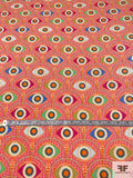 Hamsa Eye Printed Polyester Crepe de Chine - Hot Coral / Multicolor