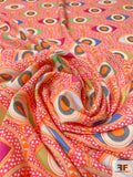 Hamsa Eye Printed Polyester Crepe de Chine - Hot Coral / Multicolor