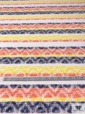 Chevron Striped Printed Textured Polyester Pique - Navy / Coral / Yellow / Off-White