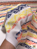 Chevron Striped Printed Textured Polyester Pique - Navy / Coral / Yellow / Off-White