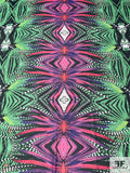 Tropical Kaleidoscope Printed Polyester Chiffon - Greens / Hot Pink / Black