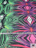 Tropical Kaleidoscope Printed Polyester Chiffon - Greens / Hot Pink / Black