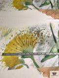 Italian Watercolor Plants Printed Lightweight Viscose Challis-Pique Panel - Green / Dusty Yellow / Dusty Peach