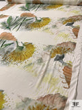 Italian Watercolor Plants Printed Lightweight Viscose Challis-Pique Panel - Green / Dusty Yellow / Dusty Peach