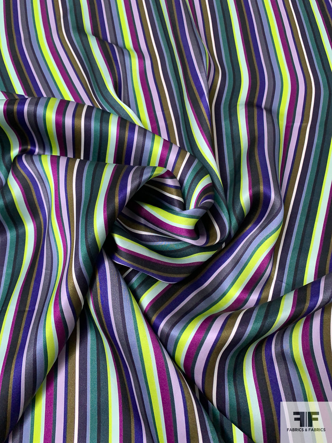Vertical Striped Printed Viscose Satin - Multicolor