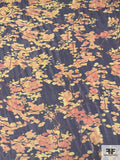 Leafy Branches Printed Polyester Chiffon - Navy / Golden Yellow / Orange