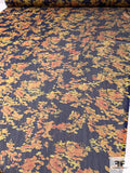 Leafy Branches Printed Polyester Chiffon - Navy / Golden Yellow / Orange