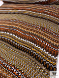 Ethnic Linear Stripe Patterned Printed Rayon Challis - Caramel / Brown / Black / Oranage