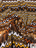 Ethnic Linear Stripe Patterned Printed Rayon Challis - Caramel / Brown / Black / Oranage