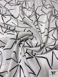 Italian Web of Lines Printed Textured Viscose Pique - Off-White / Black