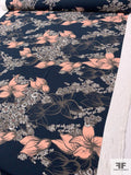 Trailing Floral Printed Polyester Crepe Georgette - Smokey Navy / Blush Pink / Taupe