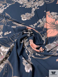 Trailing Floral Printed Polyester Crepe Georgette - Smokey Navy / Blush Pink / Taupe