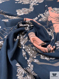 Trailing Floral Printed Polyester Crepe Georgette - Smokey Navy / Blush Pink / Taupe