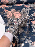 Trailing Floral Printed Polyester Crepe Georgette - Smokey Navy / Blush Pink / Taupe