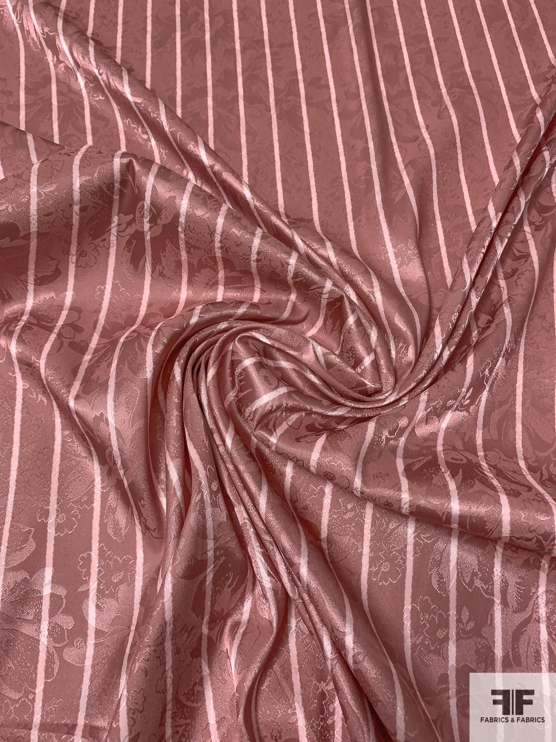 Vertical Striped Printed Floral Polyester Jacquard - Dusty Rose / Soft Pink