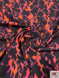 Abstract Ikat Printed Fine Polyester Crepe - Orange / Magenta / Black