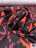 Abstract Ikat Printed Fine Polyester Crepe - Orange / Magenta / Black