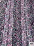 Ditsy Spot Printed Lace Strips Stitched on Printed Polyester Chiffon - Navy / Pinks / Seafoam