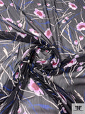 Italian Sweet Pea Floral Printed Crinkled Polyester Chiffon - Lavender / Royal / Black / White