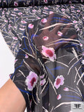 Italian Sweet Pea Floral Printed Crinkled Polyester Chiffon - Lavender / Royal / Black / White
