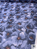 Perennial Flax Floral Printed Polyester Chiffon - Dusty Periwinkle / Navy Brown