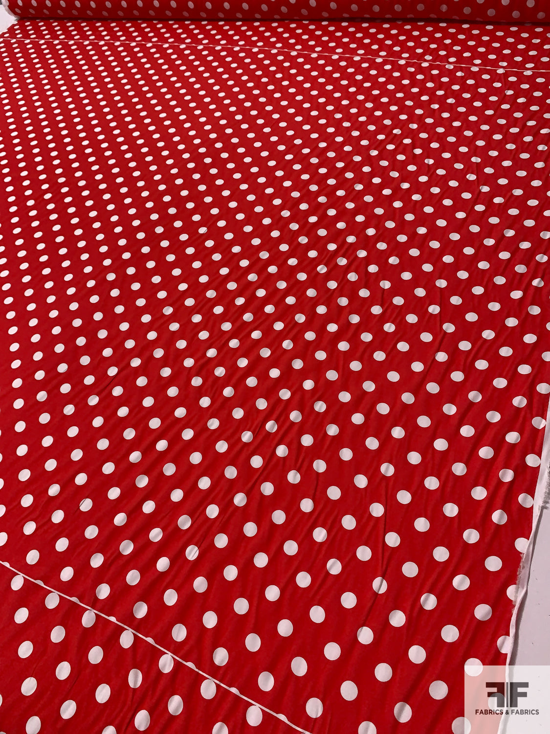 Classic Polka Dot Printed Rayon Blitz Panel - Bright Red / White