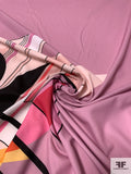 Abstract Geometric Collage Printed Lightweight Polyester Crepe with Mechanical Stretch - Light Mauve / Blush / Pink / Black