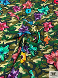 Camouflage Floral Printed Stretch Rayon Crepe - Greens / Multicolor