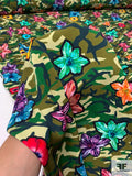 Camouflage Floral Printed Stretch Rayon Crepe - Greens / Multicolor