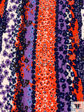 Italian Vibrant Floral Rows Printed Lightweight Viscose Crepon - Shades of Purple / Bright Orange