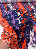 Italian Vibrant Floral Rows Printed Lightweight Viscose Crepon - Shades of Purple / Bright Orange