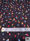 Confetti Printed Crinkled Polyester Satin Chiffon - Black / Multicolor