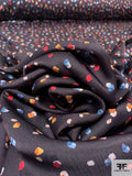 Confetti Printed Crinkled Polyester Satin Chiffon - Black / Multicolor