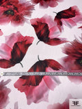Romantic Floral Printed Polyester Chiffon - Wine Red / White