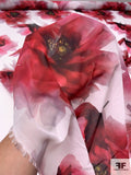 Romantic Floral Printed Polyester Chiffon - Wine Red / White