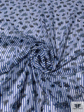 Vertical Striped and Ditsy Paisley Printed Polyester Chiffon - Blue / White / Black