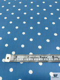Classic Polka Dot Printed Polyester Crepe Panel - Sky Blue / White