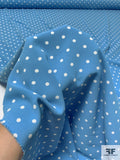 Classic Polka Dot Printed Polyester Crepe Panel - Sky Blue / White