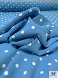 Classic Polka Dot Printed Polyester Crepe Panel - Sky Blue / White