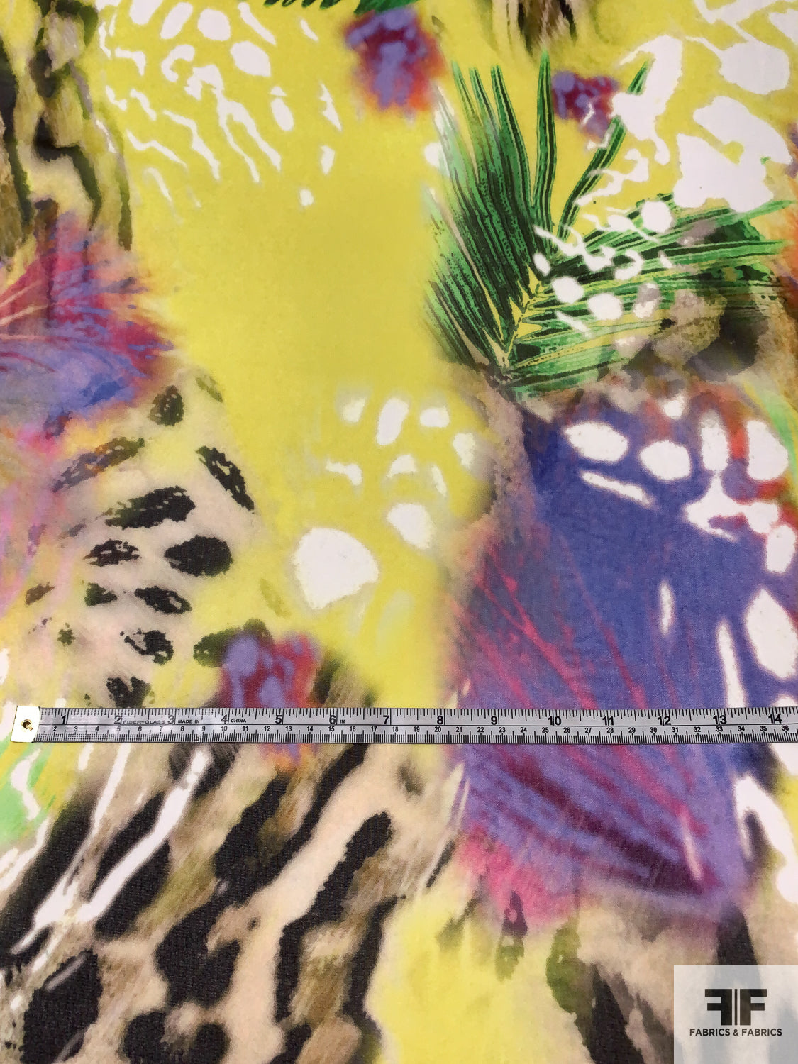 Tropical Inspired Printed Polyester Chiffon - Yellow / Multicolor