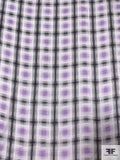 Geometric Plaid Printed Polyester Chiffon - Lavender / Black / Off-White