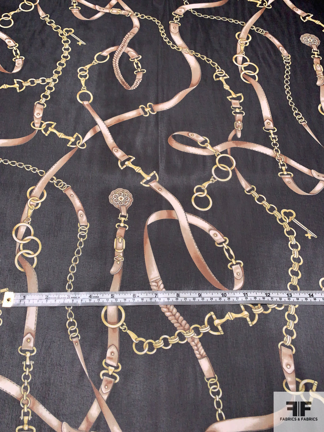 Chain Cloth Belted Chains Printed Polyester Chiffon - Black/Gold/Tan | FABRICS ...