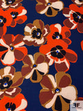 Groovy Floral Printed Polyester Crepe - Burnt Orange / Browns / Navy