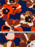 Groovy Floral Printed Polyester Crepe - Burnt Orange / Browns / Navy