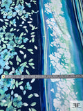 Floral Printed Polyester Charmeuse - Ocean Blues / Seafoam / Navy