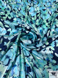 Floral Printed Polyester Charmeuse - Ocean Blues / Seafoam / Navy
