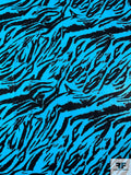 Animal Pattern Printed Polyester Charmeuse - Turquoise Blue / Black