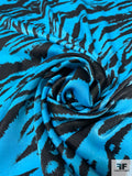Animal Pattern Printed Polyester Charmeuse - Turquoise Blue / Black