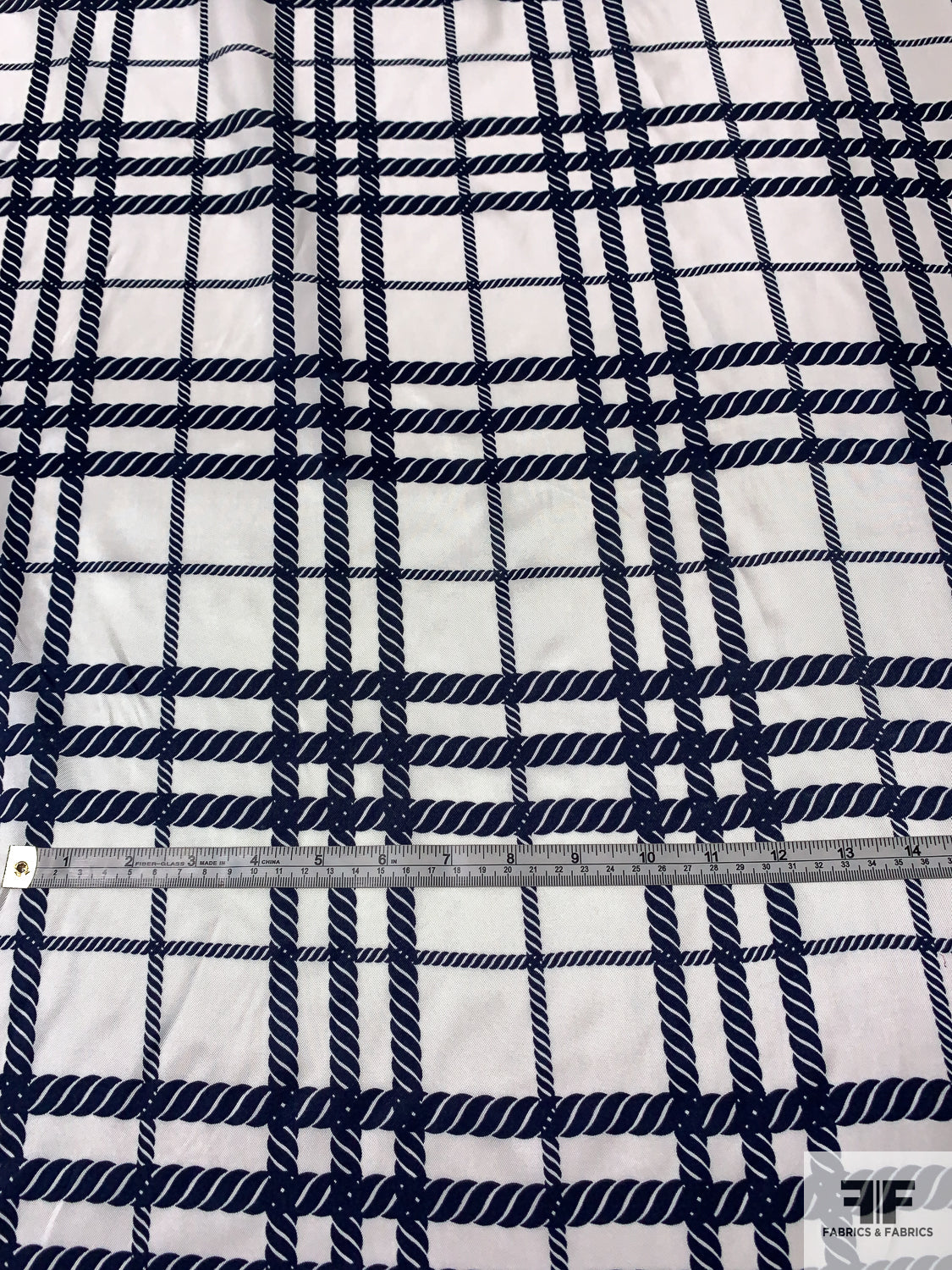 Plaid Rope Rope Plaid Printed Rayon Twill - Navy/Off-White | FABRICS & FABRICS ...